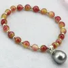 Brin multicolore pierre 6mm Jades calcédoine perles rondes Bracelets femmes goutte coquille 12 16mm pendentif bijoux 7.5 pouces B3171