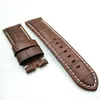 24 mm - 22 mm Brown Crocodile Grain Calf Leather Band White Stitch Strap Fit For PAM PAM111 Watch