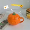 Bowls Cartoon Cute Creative Ceramic Pumpkin Cup With Lid Breakfast Dessert Soup Oatmeal Cups Student Water Bowl