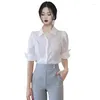 Women's Blouses 2023 Zomer Puff Sleeve White Shirt Elegant Office Lady Half Women Slim Tops Chemise Blusa Mujer Hoge kwaliteit