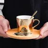 Koppar Saucers Creative Electricating Mirror Reflection Ceramic Cup Anpassat te med tallrik eftermiddag kaffesats