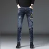 End High Embroidered Jeans Men's 2022 Printing Fashion Brand Slim Fit Feet Autumn and Winter Blue Long Trousers Leisure