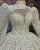 Robe de mariée de luxe, robe de bal, col haut, Design artistique, manches longues creuses, brillantes, dos nu, fermeture éclair, longueur au sol, sur mesure, robe de mariée