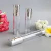 Storage Bottles 15ml 20ml 30ml Empty Airless Pump Silver Transparent Mini Portable Vacuum Cosmetic Treatment Travel Bottle 10pcs