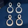 Boucles d'oreilles pendantes hybrides, breloques rondes en zircone cubique pour femmes, accessoires de goutte, bijoux de décoration de fête féminine, E-1112