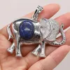 Pendant Necklaces Natural Stone Gem Alloy Elephant-shaped Amethyst Lapis Handmade Crafts Making DIY Necklace Jewelry For Woman 45x60mmPendan