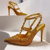 Flash-Diamant-Sandalen mit hohen Absätzen, Sommer-Gladiator-Sandalen für Damen, neue Luxusmarke, Nieten-Schuhe mit hohen Absätzen, Designer-Damenschuhe, 10,5 cm, Größe 35–43