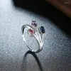 Wedding Rings Fashion Jewelry For Women Blue Purple Red Green Cubic Zirconia Silver Color Ring R3007