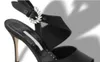 Sandálias sapatos de salto alto preto acetinado embelezado no pé aberto de calcanhar alto sapatos femininos da moda legal