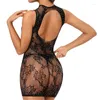 Robes Décontractées À La Mode Maille Vestidos Femme Sexy Strass Scintillant Transparent Mini Noir Sans Manches Évider Jacquard Mince Dos Nu