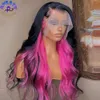 Lace Wigs Free Part Black Highligh Pink Lace Frontal Wig Body Wave Wigs Heat Resistant Fiber Hair Synthetic Lace Front Wigs 230317