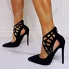 Olomm New Faux Suede Women Pumps Hollow Out Back Zipper Stiletto Heel Pointed Toe Elegant Black Dress Shoes Women US Size 5-15