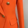 Damenanzüge, Blazer, klassischer Barock-Designer-Blazer, Metall-Löwenknöpfe, zweireihig, orangefarbene Damenoberteile, Winterkleidung für Damen