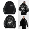 Mäns plus storlek ytterkläder cr representclo svart fem begränsad hund broderi panel läder ärm basebolljacka jacka mode amerikansk high street hip hop jacka jacka