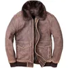 Couro masculino Faux 2023 Vintage Brown estilo militar USAF Jaqueta -piloto da Europa Tamanho genuíno do casaco de aviação quente de couro grosso genuíno