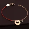 Link-Armbänder, halbes rotes Seil, aushöhlen, Glückshund-Charm-Armband, Ttitanstahl, Roségold, Farbe, Frau, schöne Geschenkkette