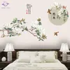 Adesivos de parede estilo chinês rosa flor branca árvore preta e pássaro voador removível decalques de decoração de arte diy para quarto