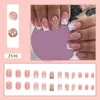 Faux Ongles 24pcs Mode Court Carré Français Glitter Cristal Pleine Couverture Amovible Nail Tips