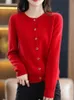 Damesbreien T -stukken T -stukken 23 Cardigan 100 Pure Cashmere Early Spring Red Sweater Top Crewneck jas en herfstkleding 230317