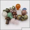 Arts And Crafts Gifts Home Garden 2Cm Mushroom Statue Natural Stone Carved Decoration Rose Quartz Healing Crysta Dhrks