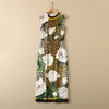 Spring Round Neck Natural Real Silk Dress Floral Print Multicolor Sleeveless Leopard print White Rose Mid-Calf Pencil Dresses 22G210040