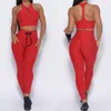 Femmes Deux Pièces Pantalon Ensemble Femmes Survêtement Sport Mode 2 s Tenues Gym Leggings Push Up Sportswear Rouge Gris Noir 230317