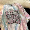 T-shirt da donna Water Ripple T-shirt da donna a maniche corte Oversize 2023 Summer Loose O-Collo Gothic High Street Tie-dye Super Fire