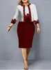 Etnik Giyim Zarif Moda İki Parça Set Elbise Bodycon Uzun Kollu Ofis Lady Pencil Vestidos Bahar Midi Patchwork Resmi Robe