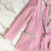 Trajes para mujer Blazers HIGH STREET est Diseñador de moda Manga larga Forro floral Botones de rosa Chaqueta exterior rosa 230317