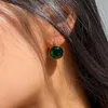 Hoop Earrings Freetry Exquisite Red Green Color Glass Crystal For Women Simple Stainless Steel Gold Plated Vintage Jewellery