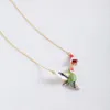 Pendentif Colliers Européens et américains émail peint à la main émail en trois dimensions réaliste mignon collier de fleurs de colibri clavicule