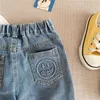 Jeans Frühling Herbst Mädchen geprägte Lächeln Jeans 1-6 Jahre Kinder Mode einfarbige All-Match-Jeanshosen 230317