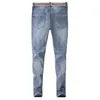 Jean élastique taille moyenne pour hommes, bleu clair, mode Simple, beau petit pantalon droit, 2022