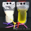 Nieuwe drinkzakken 17oz zakken Frosted Claimed Zipper Stand-Up Plastic Drinktas Holder Herstelbare warmtebestending met stro