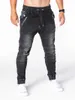 Heren jeans solide kleur vintage man rimans blauwe klassieke vrachtbroek mans rits zipper dichters hiphop denim broek dstring casual broek z0315