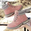 Boots Women's Pink Ankle Woman Winter PU Leather Plush Warm Waterproof Short Motorcycle Shoes Booties