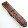 24 mm - 22 mm Brown Crocodile Grain Calf Leather Band White Stitch Strap Fit For PAM PAM111 Watch