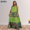 Plus Size Dresses Beachwear Floral Printed Women Summer Clothes Casual Sleeveless Maxi Long Floor Length Wholesale Dropshipping 230307