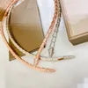 Designer Collection Style Dinner Party Chokers Necklace Head Tail Settings Diamond Plated Gold Color Snake Serpent Snakelike Thin Necklaces Pendants 3 Color