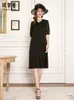 Vestidos casuais designer seda para mulheres de alta qualidade vestido longo long long solt vintage moda famosa elegante preto