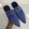 2022 Blue Denim Slippers pointu pointu Toe Times d'extérieur Mules Slip on Flats Simple Women Chaussures Zapatillas Mujer Ytmtloy Indoor 1 230318