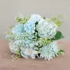 Flores decorativas de seda rosa artificial Bouquet Hight Quality Hydrangea Bride segurando Fake for Home Wedding Decoration Acessórios