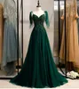 Dark Green Evening Dresses Sparkling Beading Sequins Prom Gowns Spaghetti Lace-Up Back Formal Dress