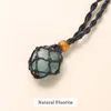 Natural Rock Quartz Rough Stone Braided Black Cord Net Necklace Women Charm Crystal Healing Stone Ornament Chakra Amulets