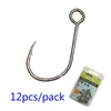 Vishaken 2/0 1/0 1 2 3 4 Big Eye Single Hook Inline Fishhooks 12PCS/Pack voor levend aas en hardbait enkele vissershaken P230317