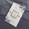 Greeting Cards 50X Purple Flower Vellum Wedding Invitations with Silver Glitter Tag DIY Personalized Printing Cards For Bridal Shower Party 230317