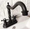 Bathroom Sink Faucets Black Oil Rubbed Bronze 4 Inch Centerset Faucet 2 Handle Lavatory Mixer Tap Swivel Spout Kitchen Lhg071