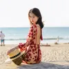 Casual Dresses 2023 Resort Bali Bohemian Dress Embroidery Vacation Seaside Beach Women Red Mid-Calf Backless HighQuality Ladies