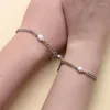 Charm Bracelets 2pcs/set Personality Moon BFF LOVE Matching Magnetic Stainless Steel Couple Bracelet Set Women Pearl Jewelry