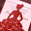 Cartões de felicitações Red Shimmer Laser Cut Invitations 50pcs Cartões de convites de impressão personalizados para chuveiro de noiva Sweet 15 Convide 230317